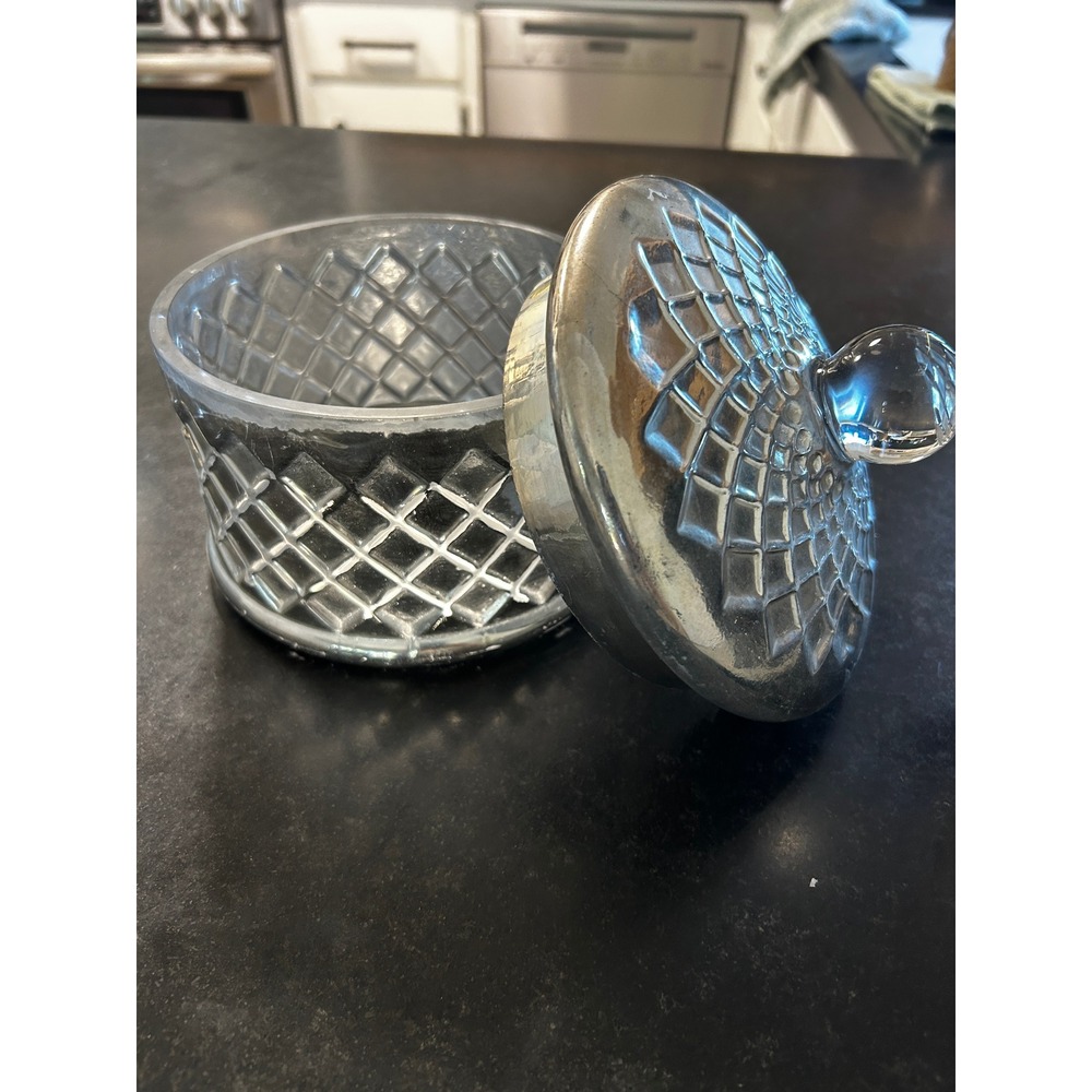 Silver Mercury Glass Apothecary Jar Diamond Quilted Decorative Canister with Lid - Picture 3 of 4